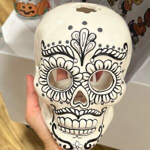 Blue Sky Sugar Skull Tea Light Ceramic Candle Holder